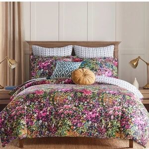 Levtex Basel Duvet Cover - Black and Green with Floral Accents